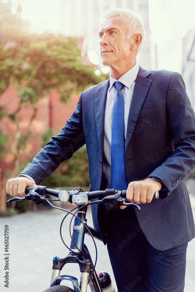 Obraz premium Successful businessman riding bicycle