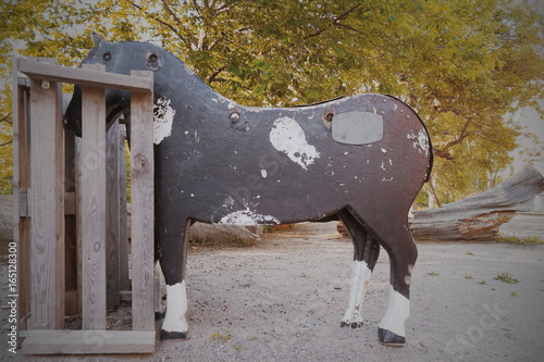 Wooden stained toy horse 