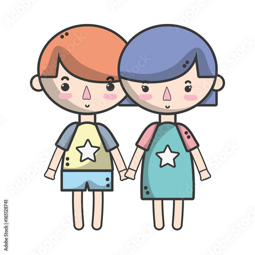 couple children with hairstyle and pijama clothes