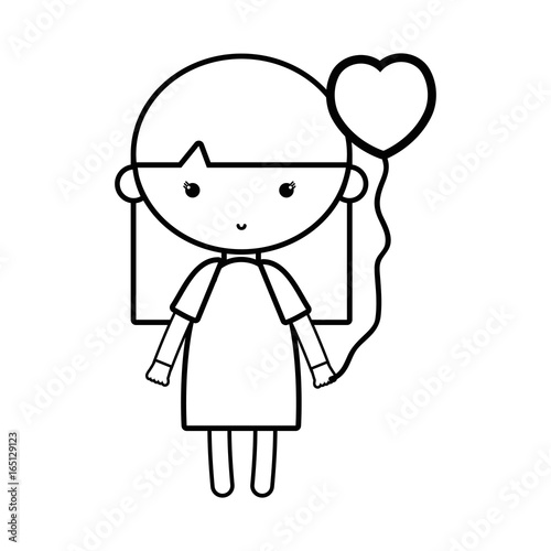 line beauty girl with heart balloons and hairstyle design