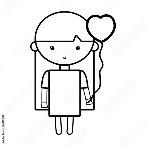 line beauty girl with heart balloons and hairstyle design