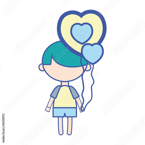 cute boy with heart balloons and hairstyle design