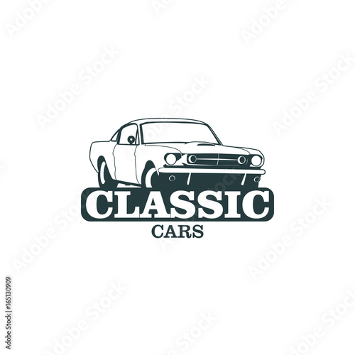 Classic muscle car emblems, high quality retro badge and vintage icon. Design elements for service car repair, restoration and car club  - stock vector