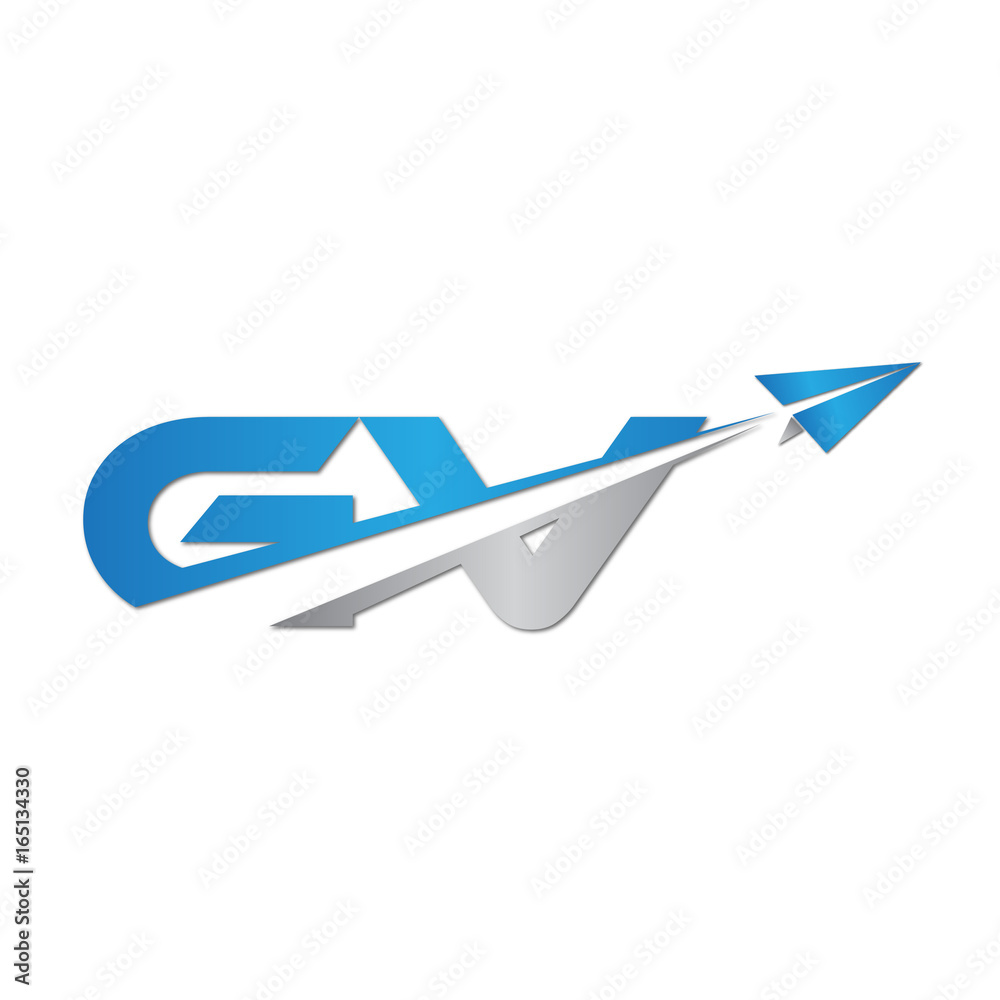 initial letter GV logo origami paper plane initial letter GV logo origami paper plane