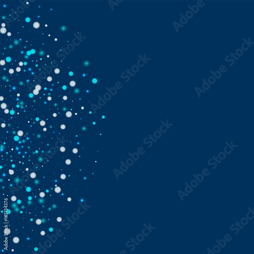 Beautiful falling snow. Left semicircle with beautiful falling snow on deep blue background. Vector illustration.