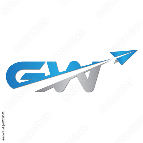 initial letter GW logo origami paper plane