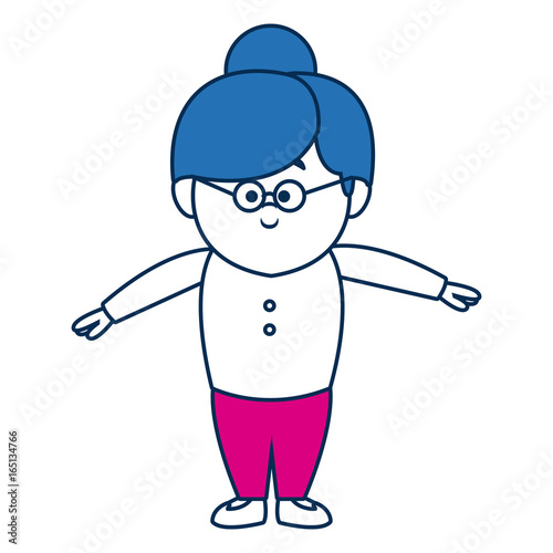 cartoon woman with pants skirt and shirt clothes standing