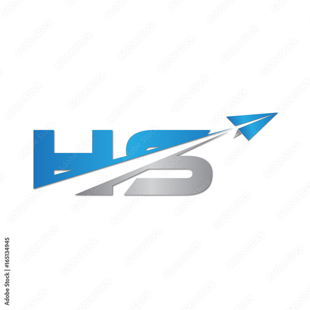 initial letter HS logo origami paper plane