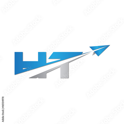 initial letter HT logo origami paper plane