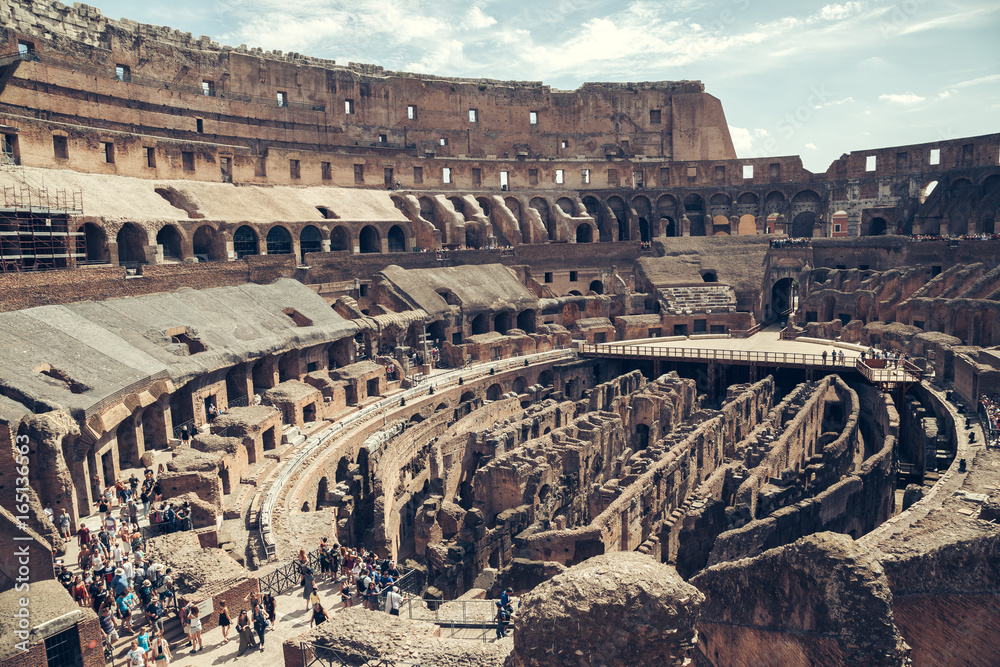 Interior of the Colosseum. Colosseum is famous landmark in Rome, Italy