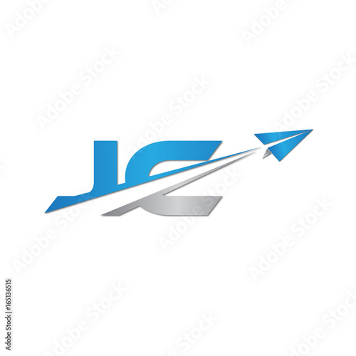 initial letter JC logo origami paper plane