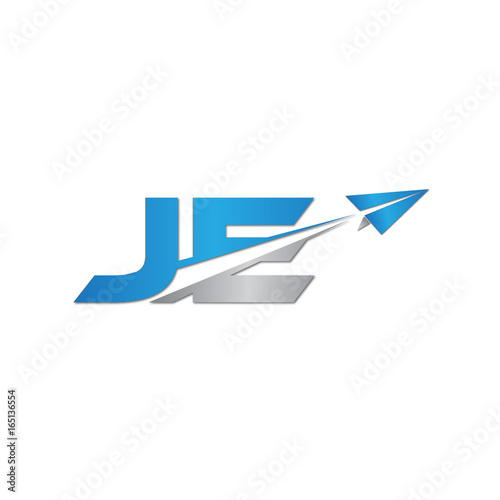 initial letter JE logo origami paper plane