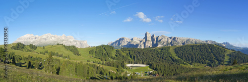 Great landscape on the Dolomites. View on Sella group, Bo peak, Gardenaccia massif and Sassongher summit. Alta Badia, Sud Tirol, Italy photo