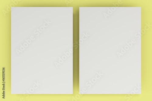 Blank white flyer mockup on yellow background