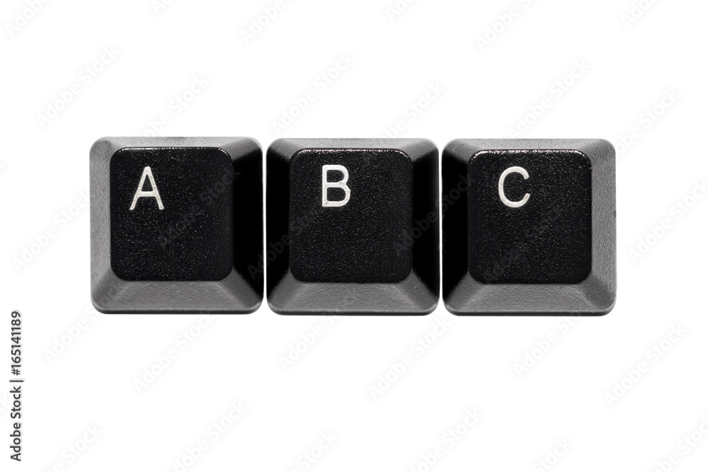 black computer keyboard letters a b c keys on white background black computer keyboard letters a b c keys on white background