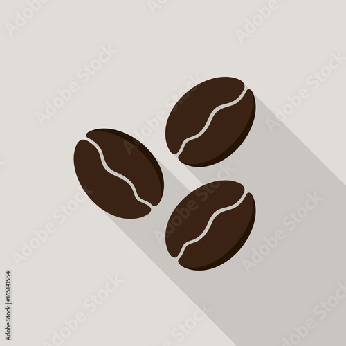 Coffee beans icon with long shadow on gray background, flat design style. Vector illustration eps 10.