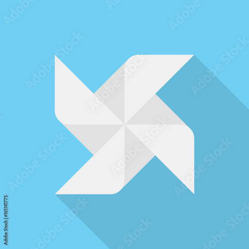 Paper windmill icon with long shadow on blue background, flat design style. Vector illustration eps 10.