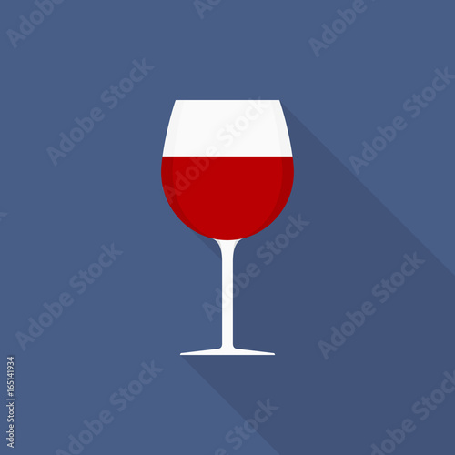 Wine glass icon with long shadow on blue background, flat design style. Vector illustration eps 10.