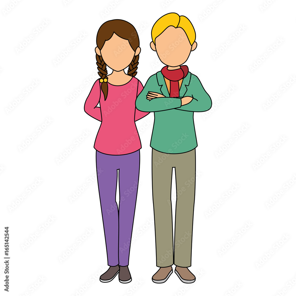 avatar couple with casual clothes icon over white background colorful design vector illustration