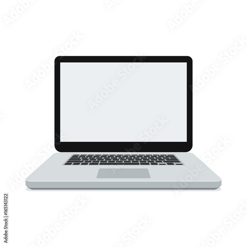 Laptop with blank screen isolated on white background, vector illustration