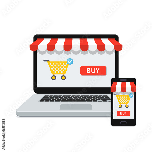 Online shopping concept with open laptop and smartphone