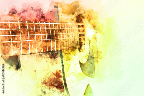 Fototapeta Naklejka Na Ścianę i Meble -  Playing guitar on watercolor background, Digital watercolor painting