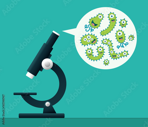 Green germs being viewed by a microscope - Vector illustration 