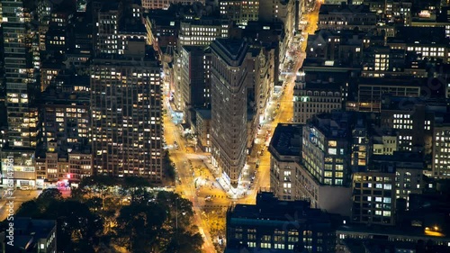 New York night Flat iron Timelapse Rooftop view