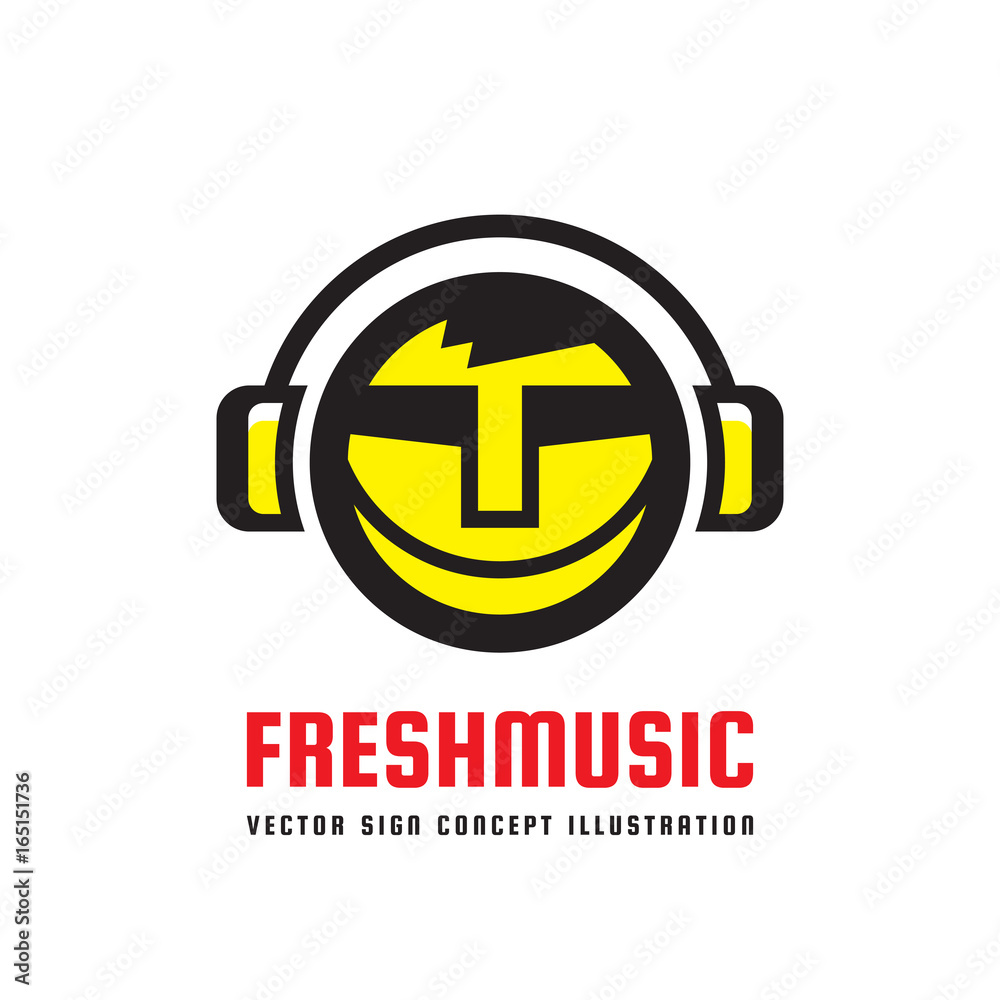 Fresh music - vector logo concept illustration in flat style design. Audio  mp3 sign. Modern sound icon. Dj symbol. Human head character. Headphones  insignia. Record label songs. Stock Vector | Adobe Stock