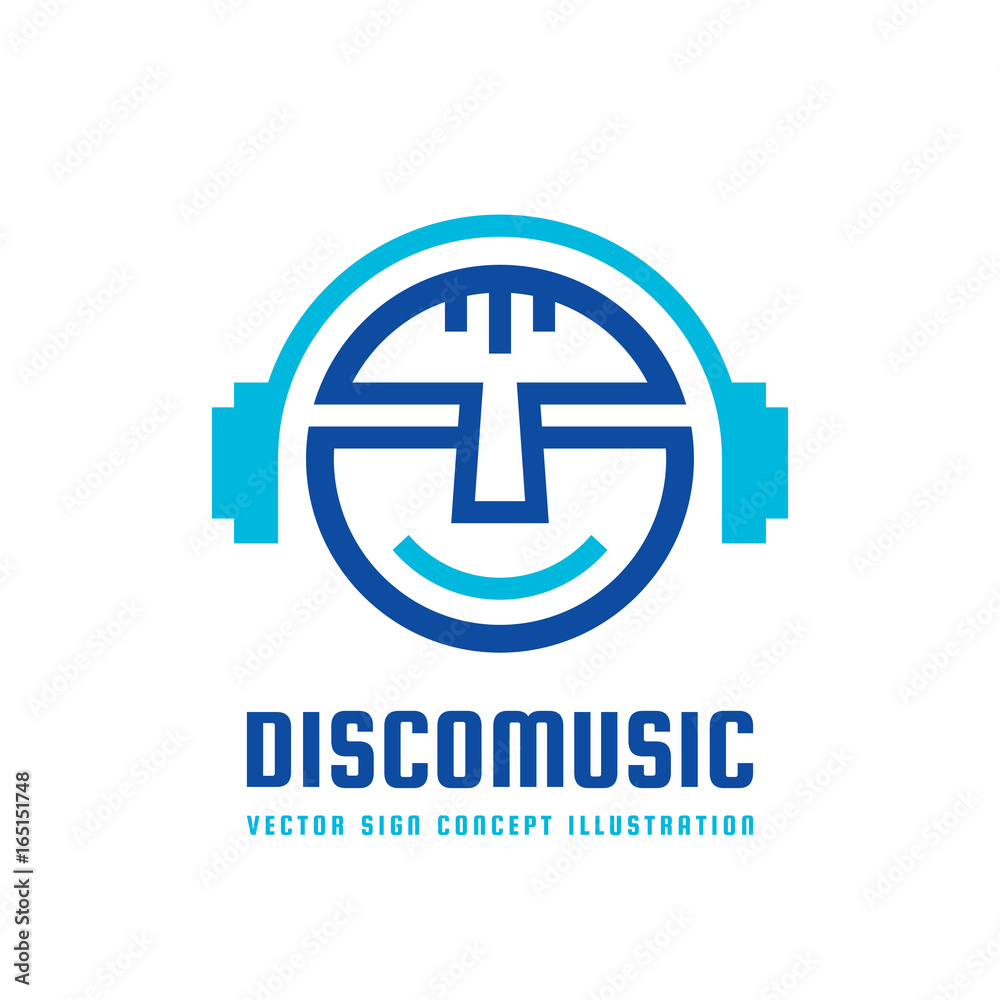 Disco music - vector logo concept illustration in flat style design. Audio  mp3 sign. Modern sound icon. Dj symbol. Human head character. Headphones  insignia. Record label songs. Stock Vector | Adobe Stock