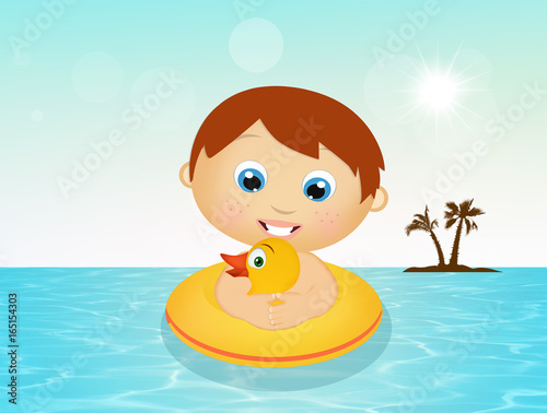 Baby with life buoy in the sea © adrenalinapura