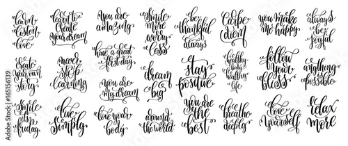 set of 25 hand lettering positive phrases  black and white inspi