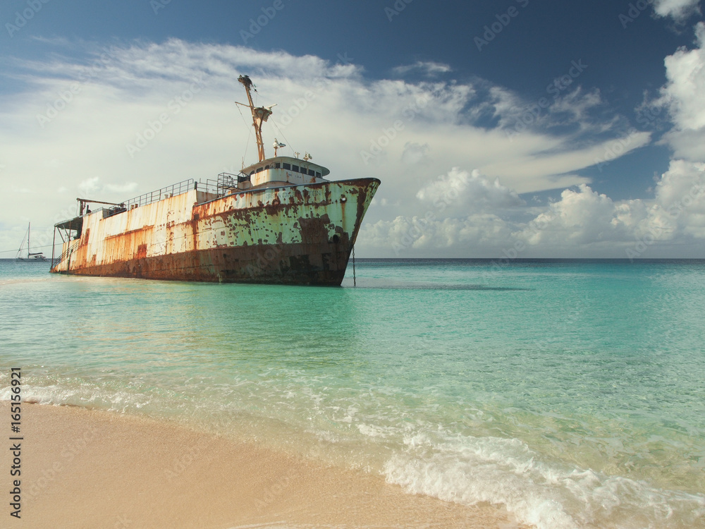Shipwreck on tropical beach