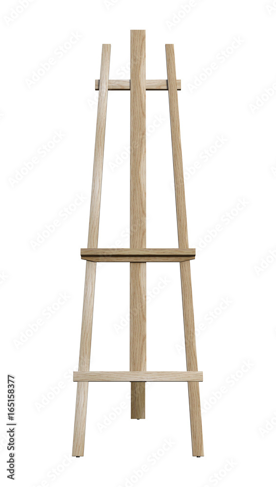 3D Rendering Wooden Easel on White 3D Rendering Wooden Easel on White