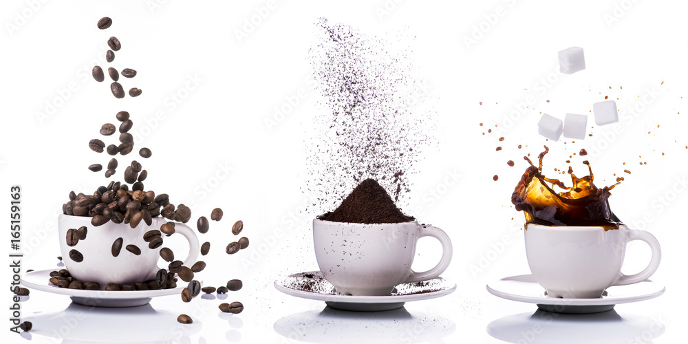 Obraz premium przygotowanie kawy w kolejności od fasoli do filiżanki