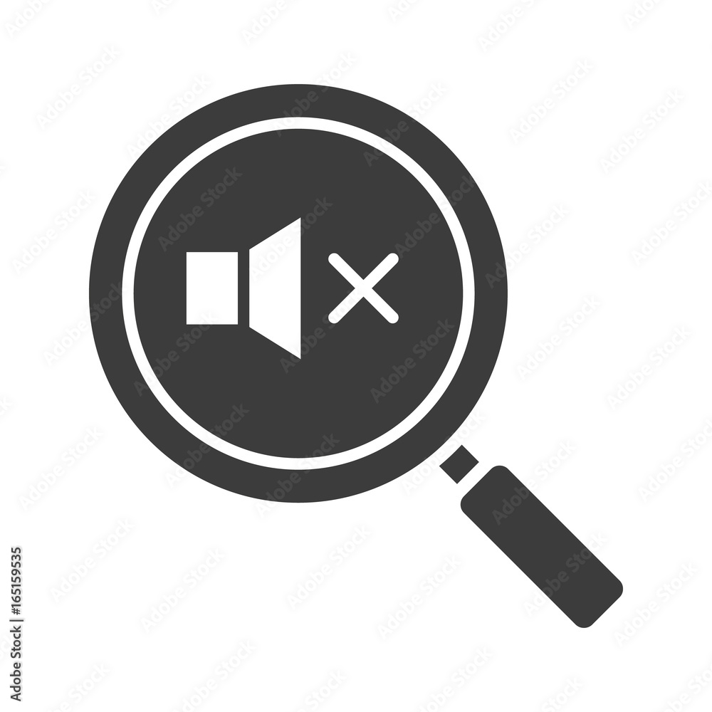 Magnifying glass with loudspeaker glyph icon Magnifying glass with loudspeaker glyph icon