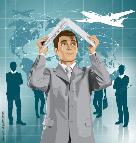 Vector Business Man Hides Under The Laptop