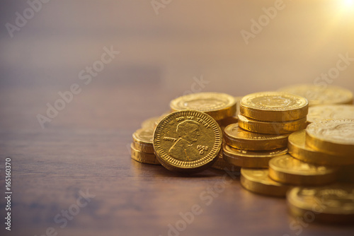 Finance and Money concept, Money coin stack sunlight
