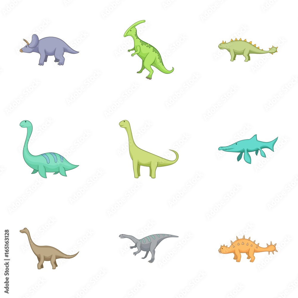 Herbivorous dinosaurs icons set, cartoon style Herbivorous dinosaurs icons set, cartoon style