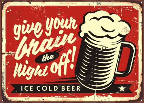 Vintage vector illustration with beer glass on red background