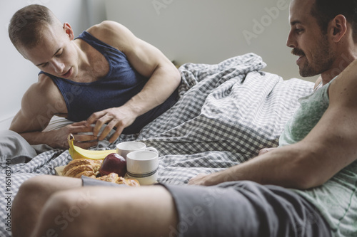 Gay Jock Lovers Having Breakfast in Bed