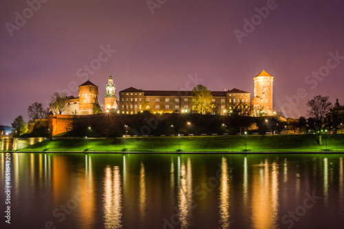 Wawel Royal Castle at night in Cracow, Poland