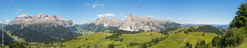 Great landscape on the Dolomites. View on Sella group, Bo peak, Gardenaccia massif and Sassongher summit. Alta Badia, Sud Tirol, Italy Great landscape on the Dolomites. View on Sella group, Bo peak, Gardenaccia massif and Sassongher summit. Alta Badia, Sud Tirol, Italy