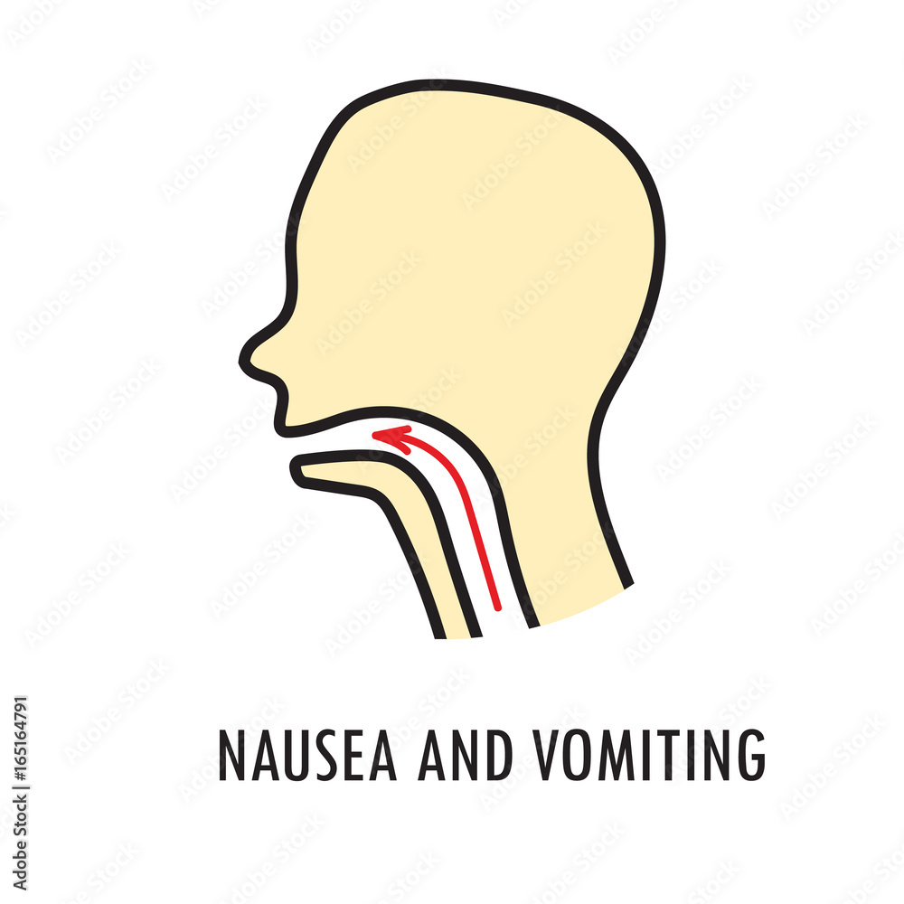 Nausea and vomiting. Logo or icon template in colored linear style isolated on white background