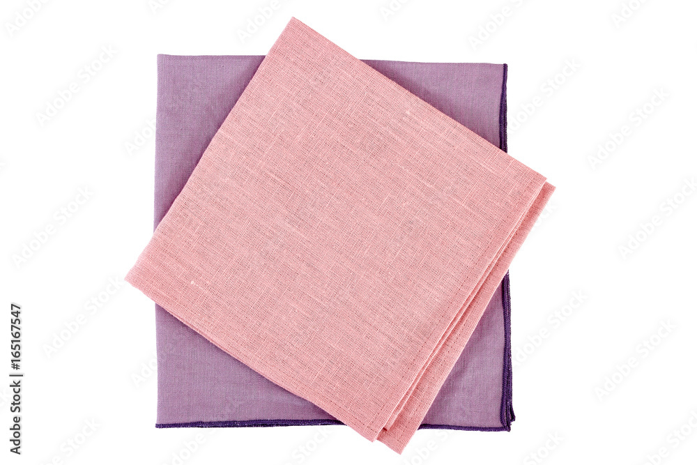 Fototapeta premium Violet and pink textile napkins on white