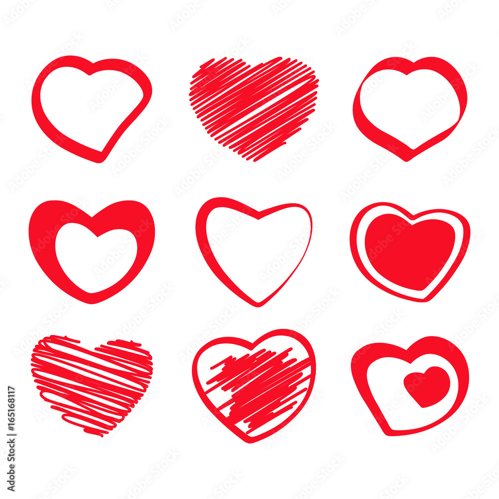 Set of monochrome icons with hearts for your design Set of monochrome icons with hearts for your design