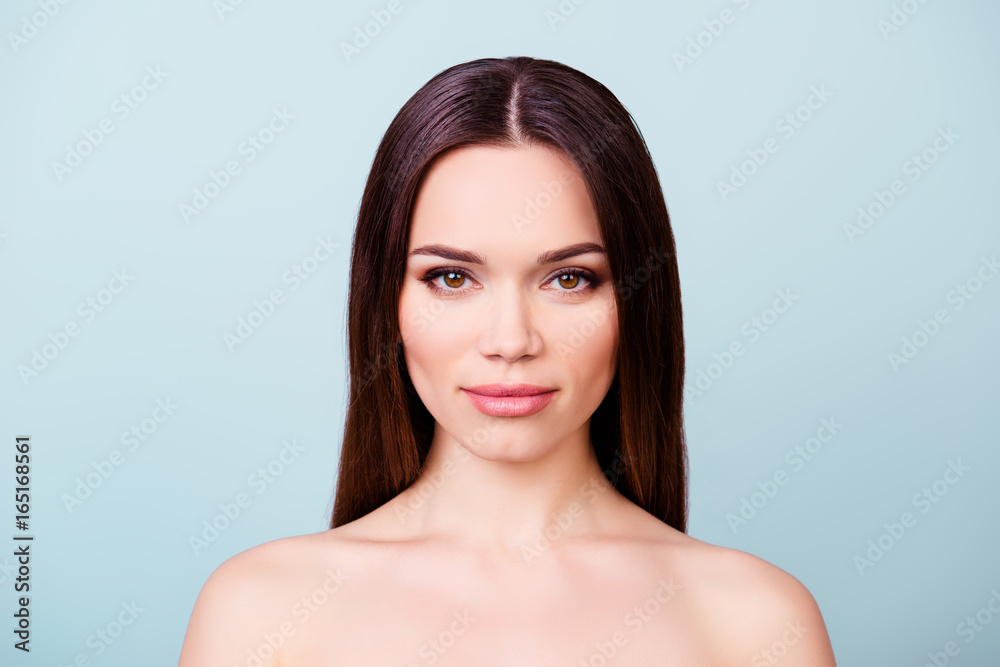 Beauty and health concept. Young pretty lady with healthy skin, hair, looking straight in the camera. So fresh, attractive and healthy Beauty and health concept. Young pretty lady with healthy skin, hair, looking straight in the camera. So fresh, attractive and healthy