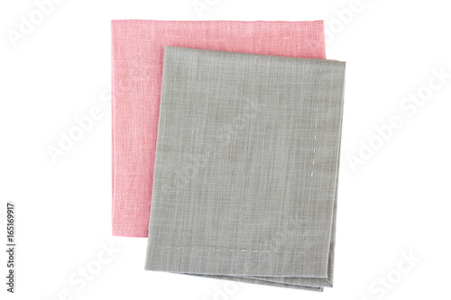 Pink and gray textile napkins on white