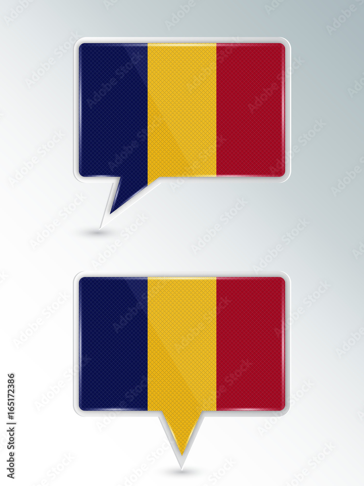 Fototapeta premium Set of pointers. The national flag of Romania on the location indicator. Vector illustration.