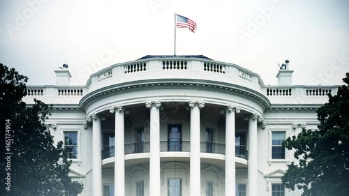 View of the front entrance to the White House in Washington DC.
